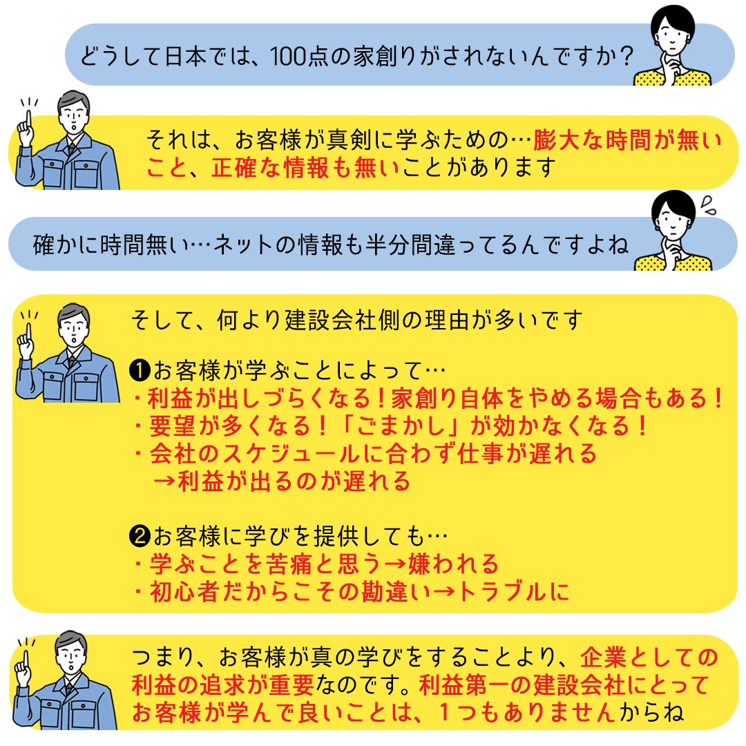 「どうして日本では、100点の家創りがされないんですか？」